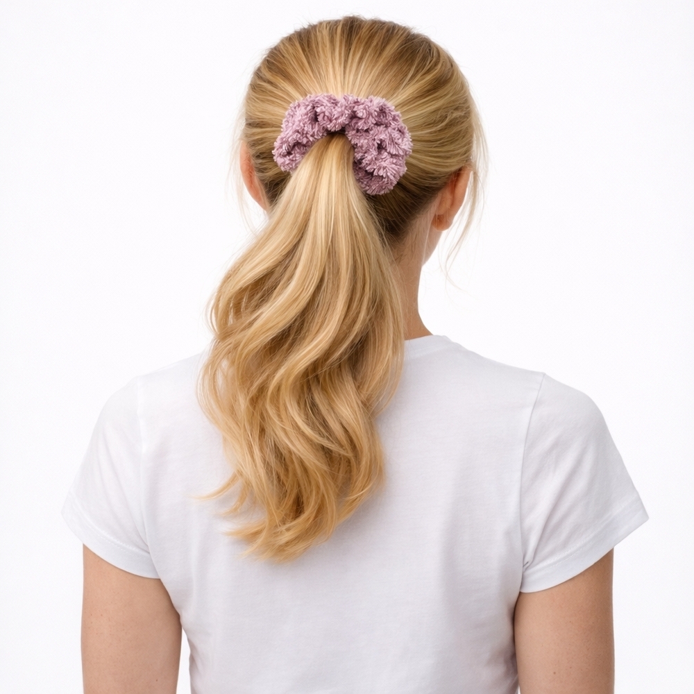 Handmade Textured Crocheted Scrunchie Ponytail Holder Hair Tie - New